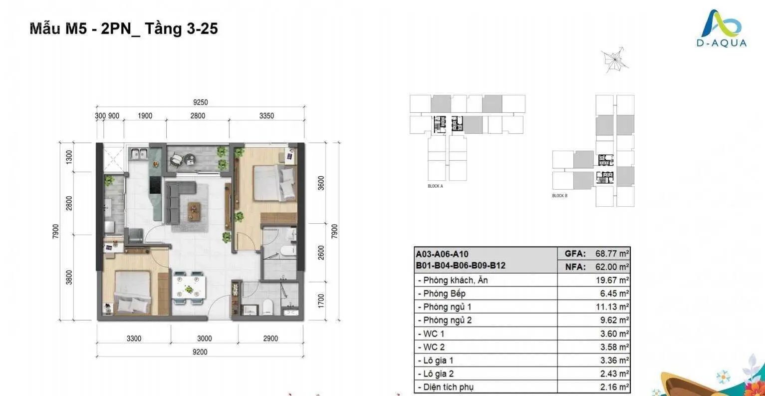 Căn hộ D - Aqua 68m2 bếp kín view Võ Văn Kiệt 3.350 tỷ