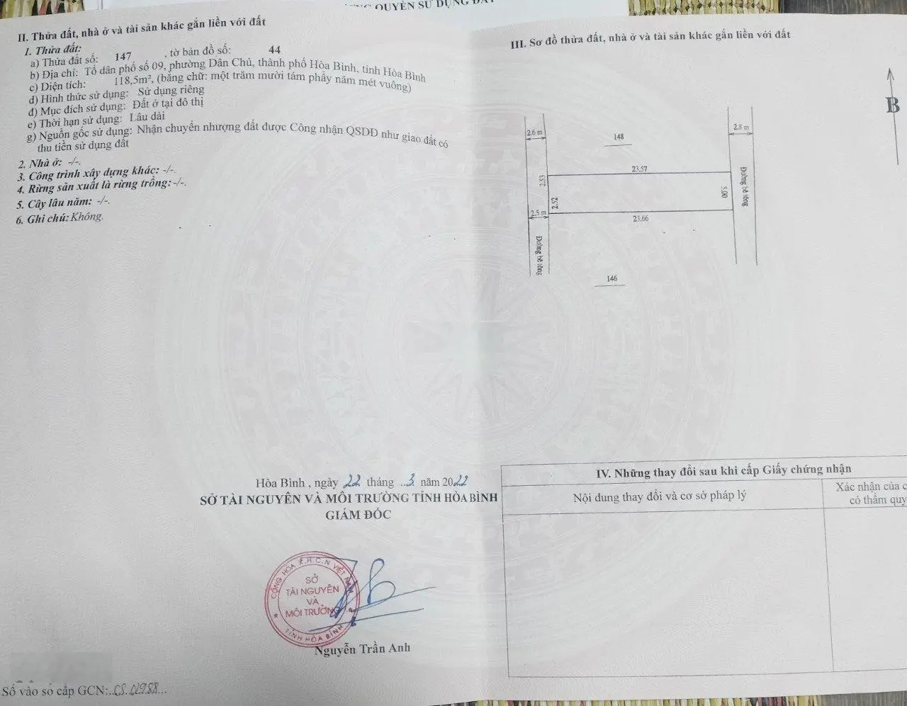 Bán 118m2 full thổ cư nhỉnh 900tr tại TP Hòa Bình