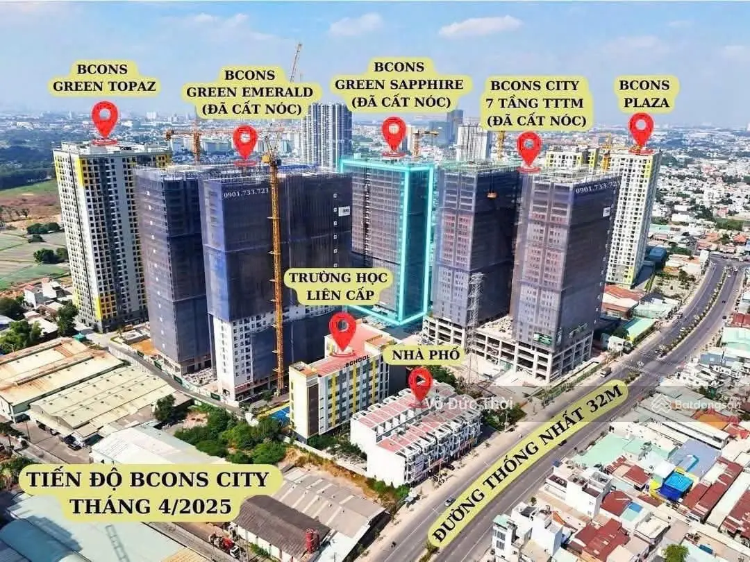 Bán nhà phố Bcons Mặt tiền đường Thống Nhất.đang cho thuê 20tr/ tháng. 93m2 giá 12 tỷ.LH 0349123889