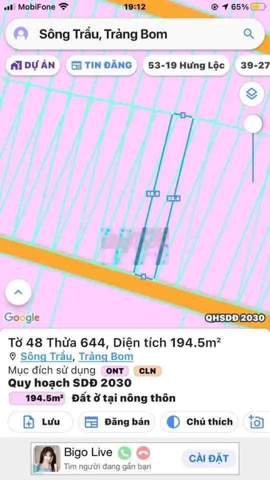 Đất Nền Sông Trầu- Trảng Bom 5x39 sổ riêng thổ cư
