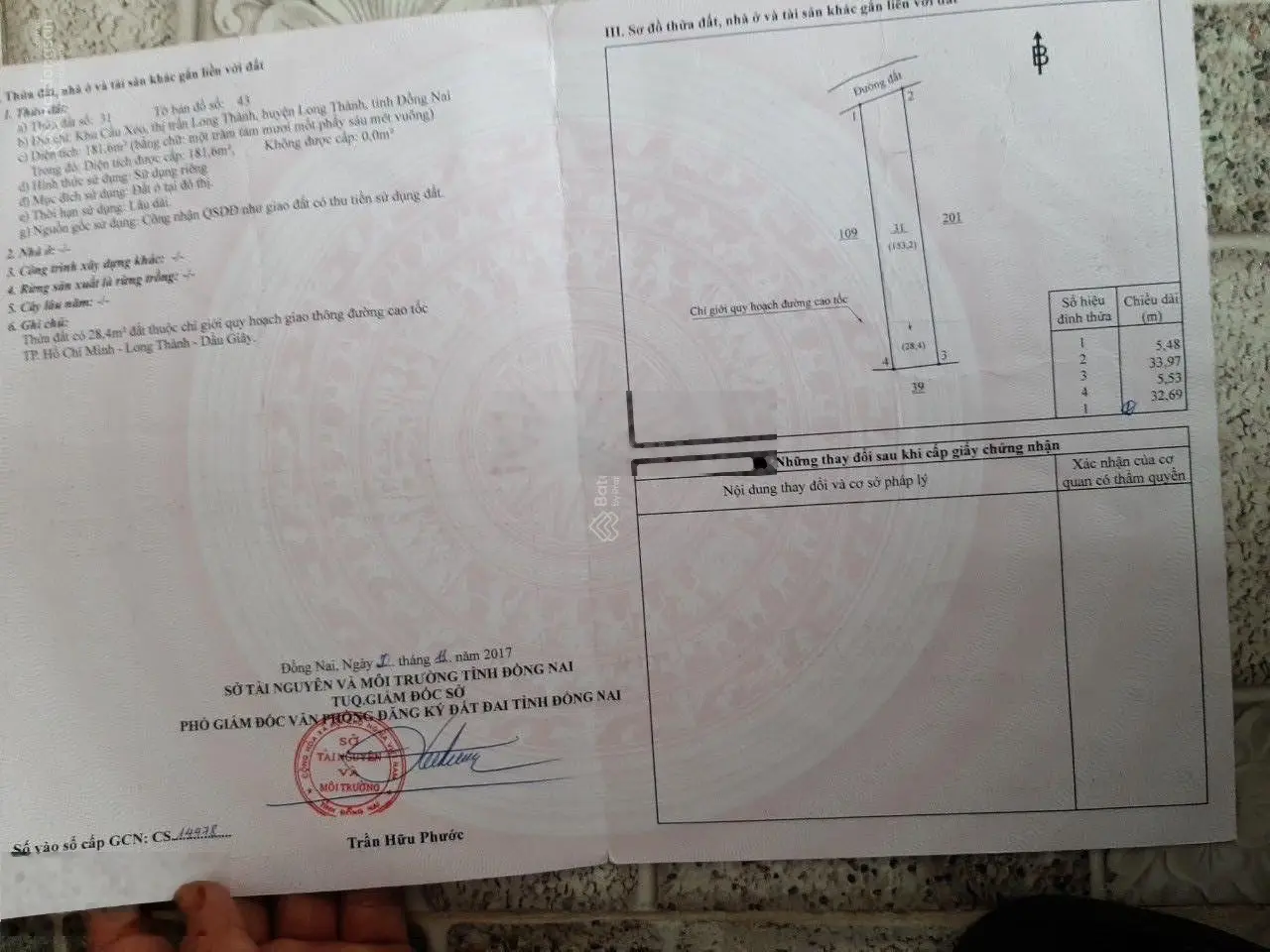 Bán gấp lô đất DT: 180m2 full SHR thị trấn Long Thành