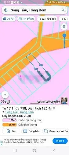 Bán lô đất thổ cư, ấp 7 Sông Trầu, huyện Trảng Bom