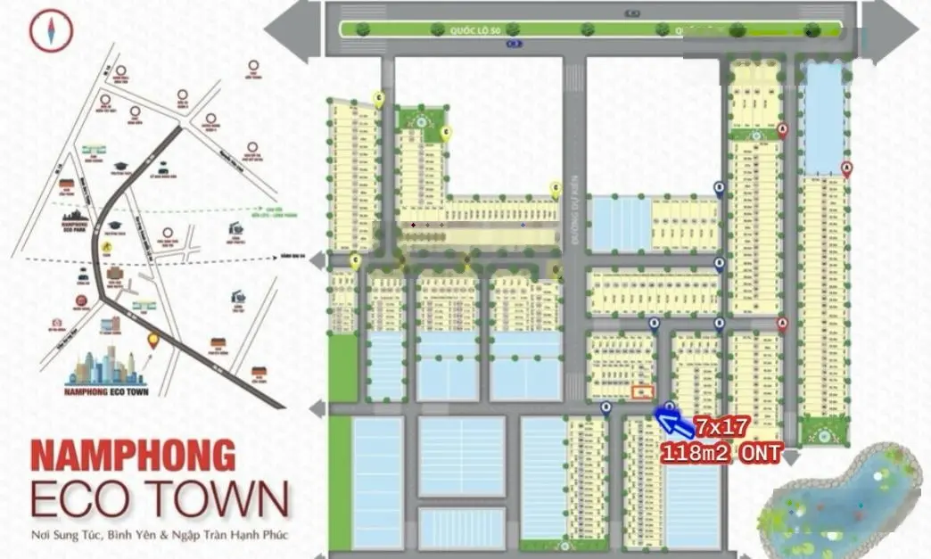 Lô góc Ecotown Cần Đước 7x17m, 118m2 giá 1.5 tỷ