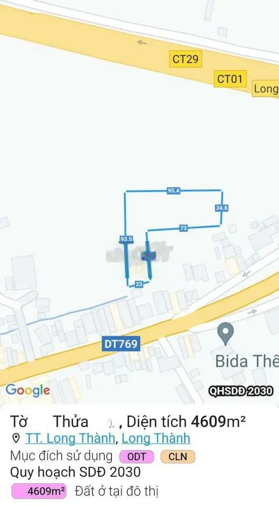 Đất 4,608,5m,ODT 100m. Thị Trấn Long Thành.Huyện Long Thành.Đồng Nai.