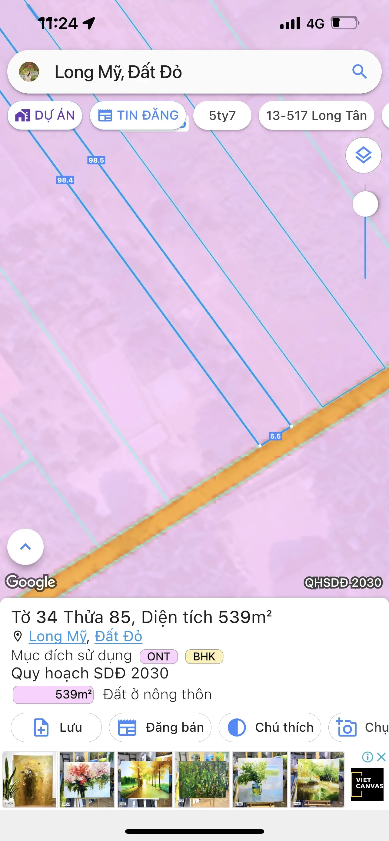539m2 Long Mỹ - Đất Đỏ - BRVT giá siêu mềm chỉ hơn 2,9tr/m2 làm vườn siêu đẹp