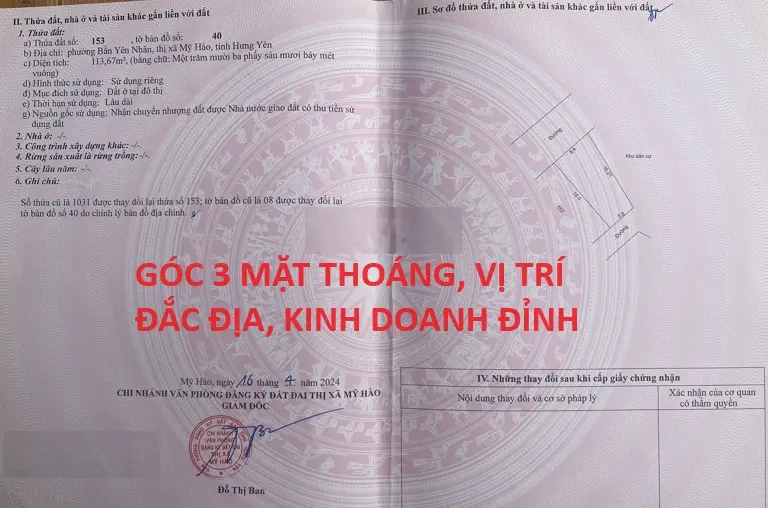 Bán lô đất 3 mặt thoáng tại Mỹ Hào, Hưng Yên. Diện tích 175m2