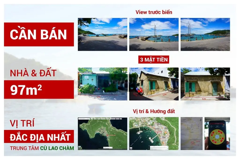 Nhà và Đất 3 Mặt Tiền 97m2 tại Trung Tâm Đảo Cù Lao Chàm, Hội An