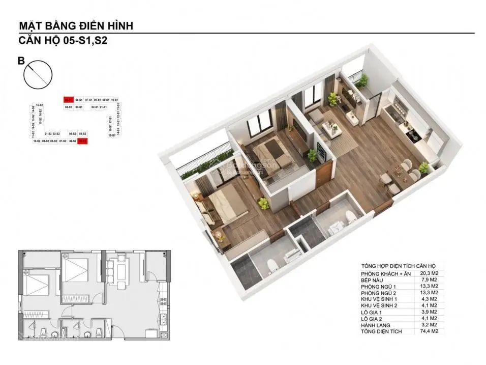 Bán căn hộ 75m2 Hanhomes Blue Star tầng cao view hồ điều hoà và quận uỷ Gia Lâm - Sẵn sổ về ở ngay