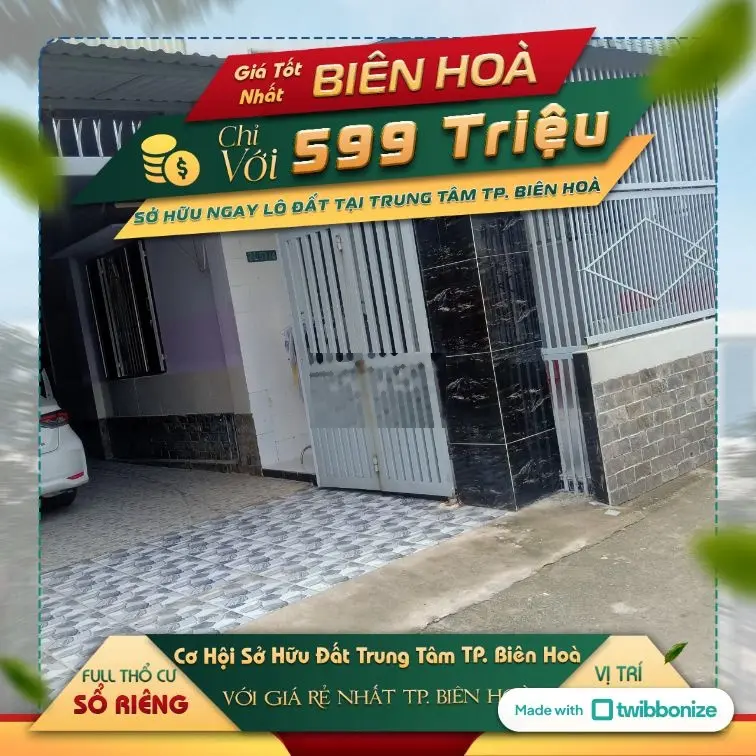Chỉ 599 triệu sở hữu đất trung tâm TP Biên Hòa