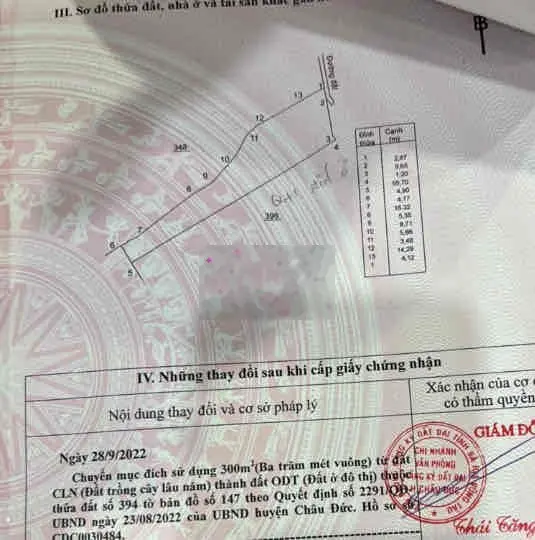 Đất thổ cư full hồng gần 100m mặt tiền TT Ngãi Giao, Châu Đức, BRVT