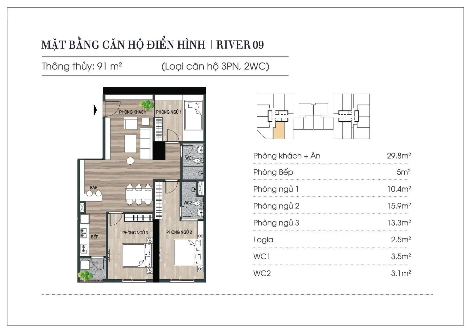 Chính chủ bán Căn hộ 3 phòng ngủ giá 4,4 tỷ tại toà River View Sông
