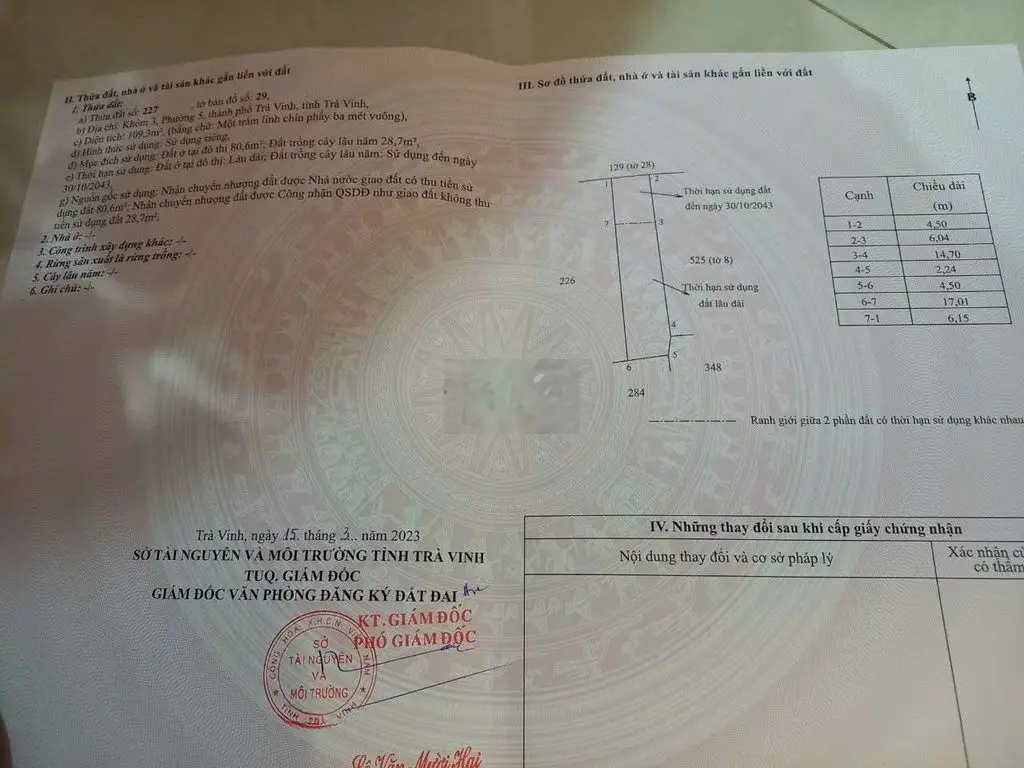 Bán đất k3p5 Dương Quang Đông tp Trà Vinh.