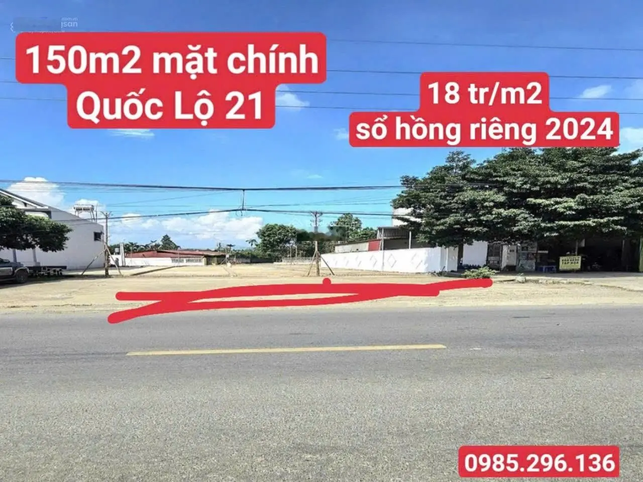 Bán đất mặt chính Quốc Lộ 21, sổ hồng 150m2 mới toanh, đường 80m, giá 20tr/m2