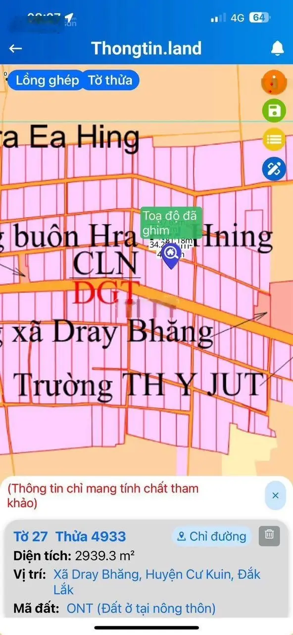 Đất thổ cư gần nhà thờ, trường học tại Dray Băng Cư Kuin, khu bàn cờ