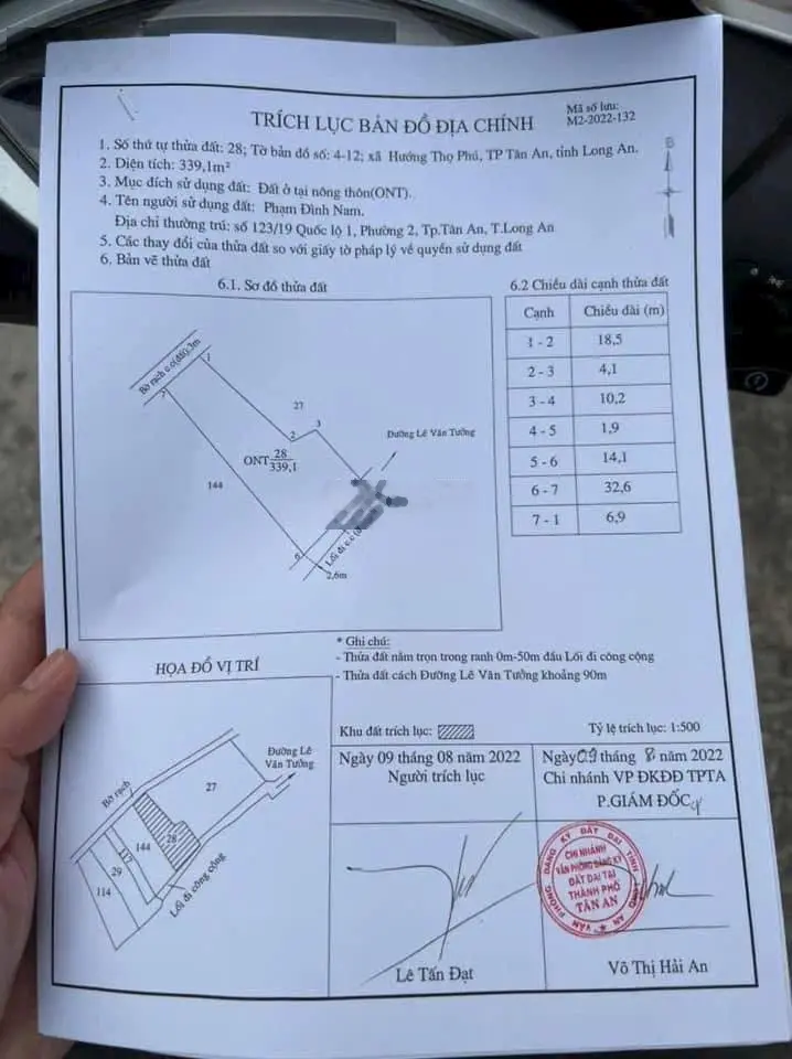 Cần bán căn nhà cấp 4 đường đan 3m, đường lê văn tưởng, hướng thọ phú, tp tân an _ dt : 14,1x32,6