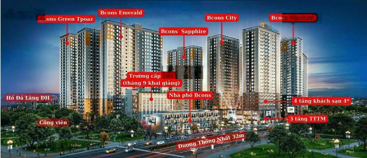 Căn hộ khu Bcons City Làng Đại Học chỉ 1,919 tỷ, tháng 12/2024 nhận nhà, thanh toán trước 590 triệu