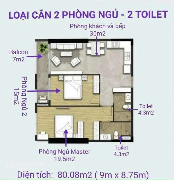 Căn hộ C Sky view tầng trung view Sài gòn 2PN 80m2 giá 2 tỷ 100. Sổ sẵn công chứng sang tên ngay