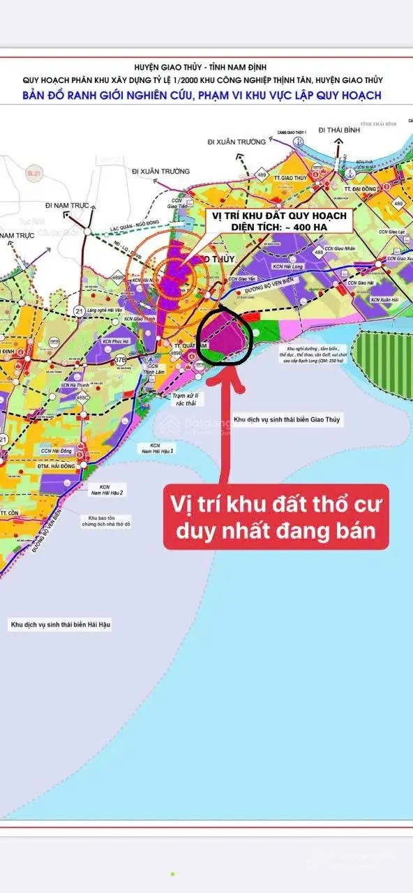 Bán đất ven biển Quất Lâm cạnh đất quy hoạch khu nghỉ dưỡng giá rẻ trục chính thẳng lên bãi tắm.