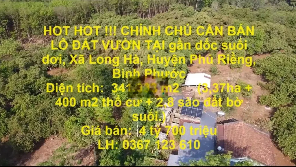 CẦN BÁN LÔ ĐẤT VƯỜN TẠI Xã Long Hà, Huyện Phú Riềng, Bình Phước