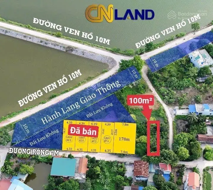 Bán 100m2 đất cách hồ quan sơn vài bước chân giá hơn 10tr/m2