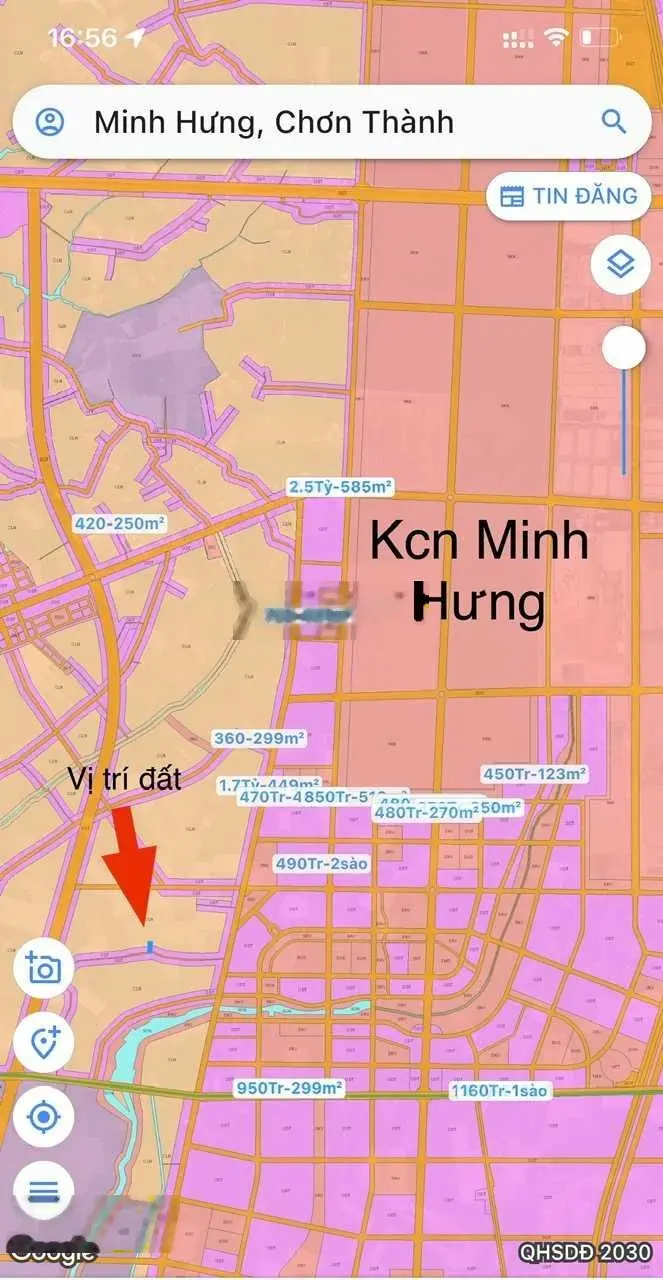 Đất dân gần KCN Bình Phước cạnh QL13 phía Tây diện tích 600m2 sẵn thổ cư