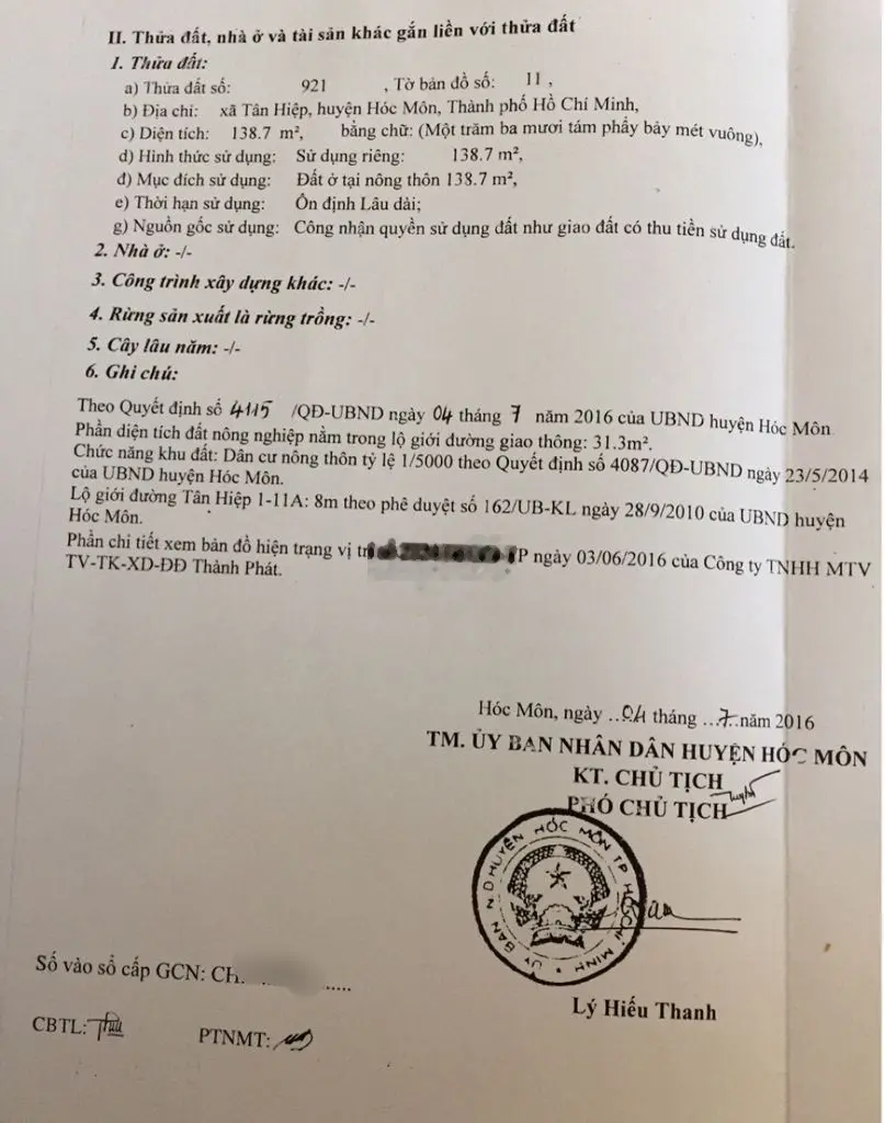 BÁN NHANH LÔ ĐẤT 138M2 DƯƠNG CÔNG KHI, XÃ TÂN HIỆP, HÓC MÔN GIÁ 1,7 TỶ