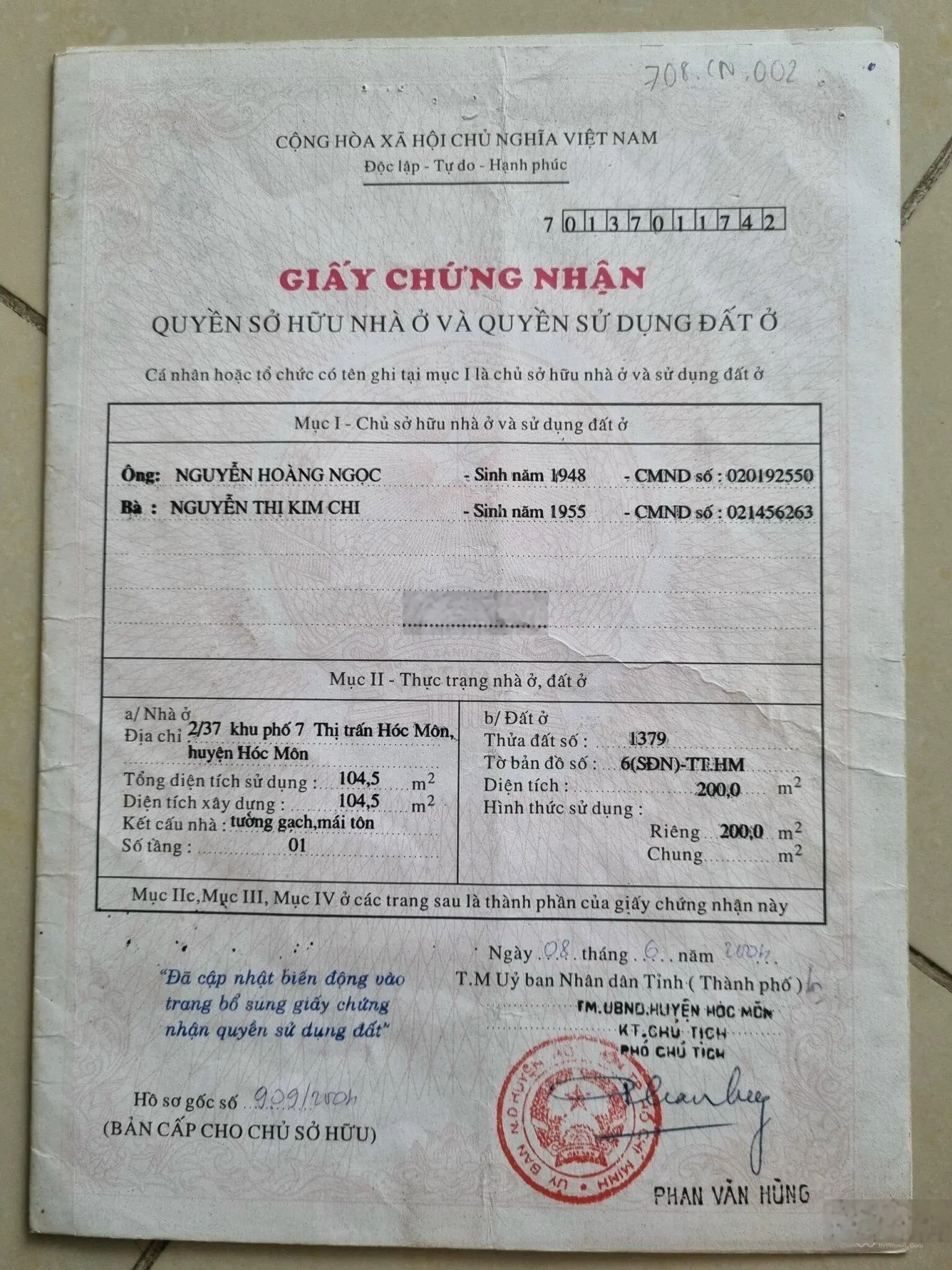 Bán 762m2 đất mặt tiền đường Ngô Quyền kế bên chợ Hóc Môn giá 26tỷ