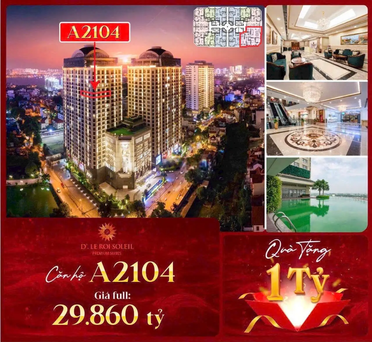 Penthouse 329m2 Chung cư D.Le Roi Soleil 59 Xuân Diệu.LH 0974 681 ***