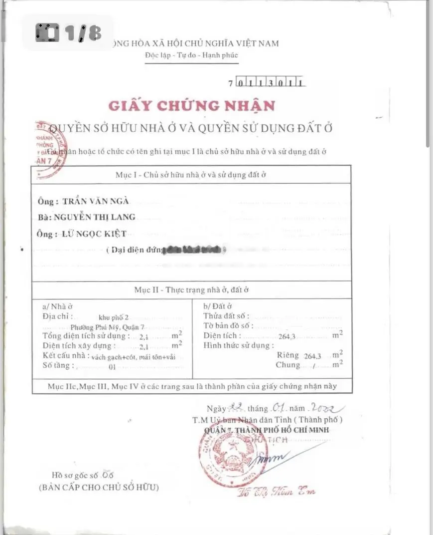 Bán Đất Phạm Hữu Lầu, Q7 dt khủng 264m2 Ngang 5,75m Nở hậu 6,35m x 25m full thổ 6 Tỷ.