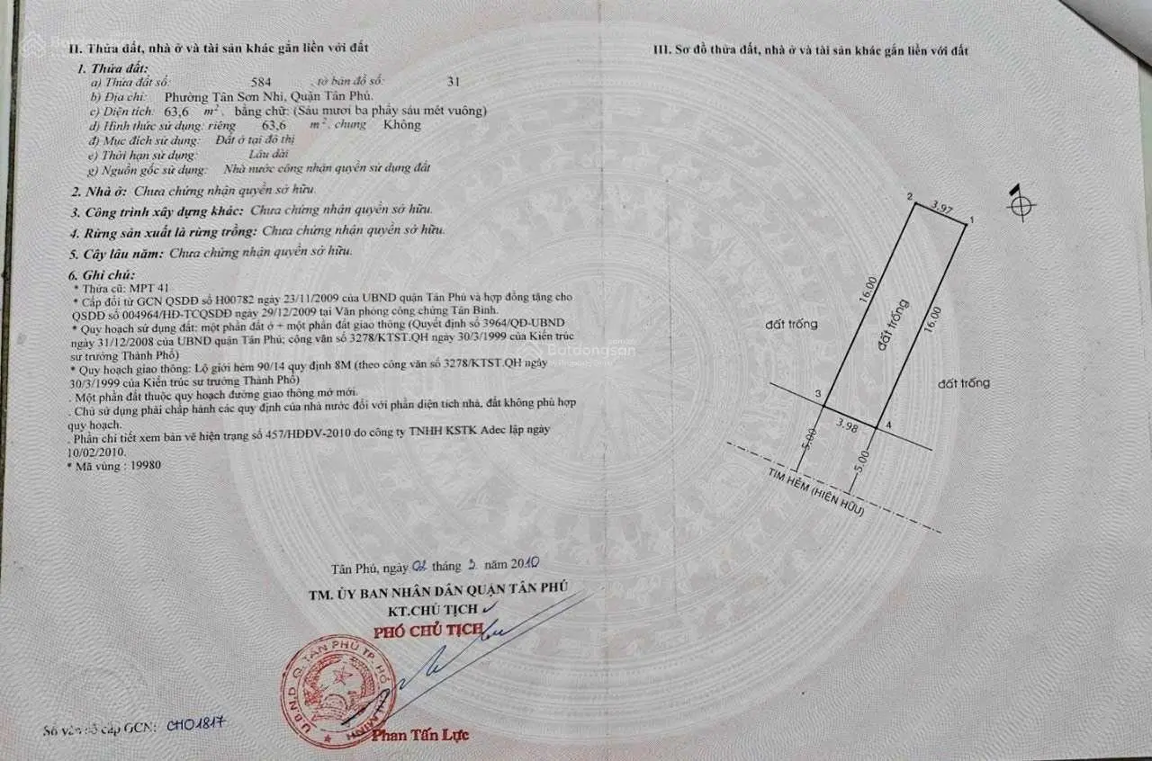 Bán nhà cấp 4 giá 7,5 tỷ, diện tích 72 m2, tại Tân Sơn Nhì, Tân Phú