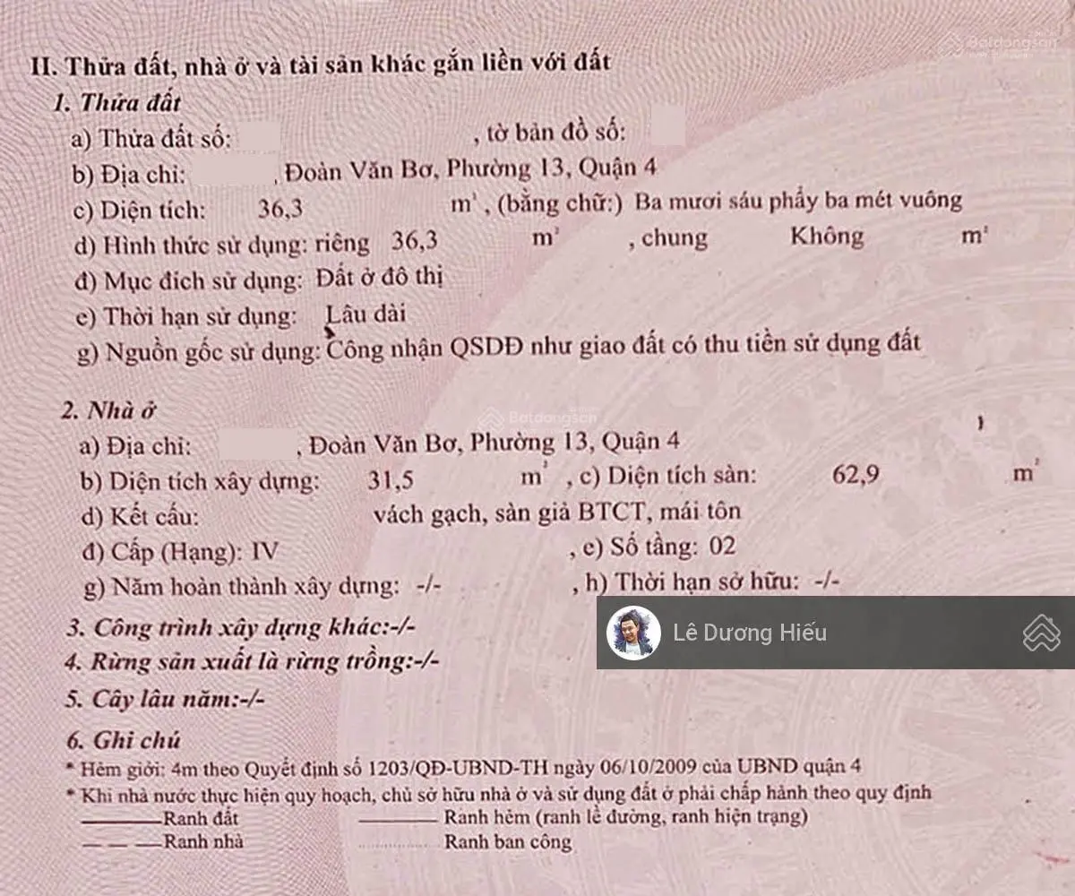 Bán nhà Đoàn Văn Bơ. 36m2. 3mx12.4m. 2 Tầng nhà 2 phòng ngủ. Sát mặt đường. Tiện đi làm Q1. Gần chợ