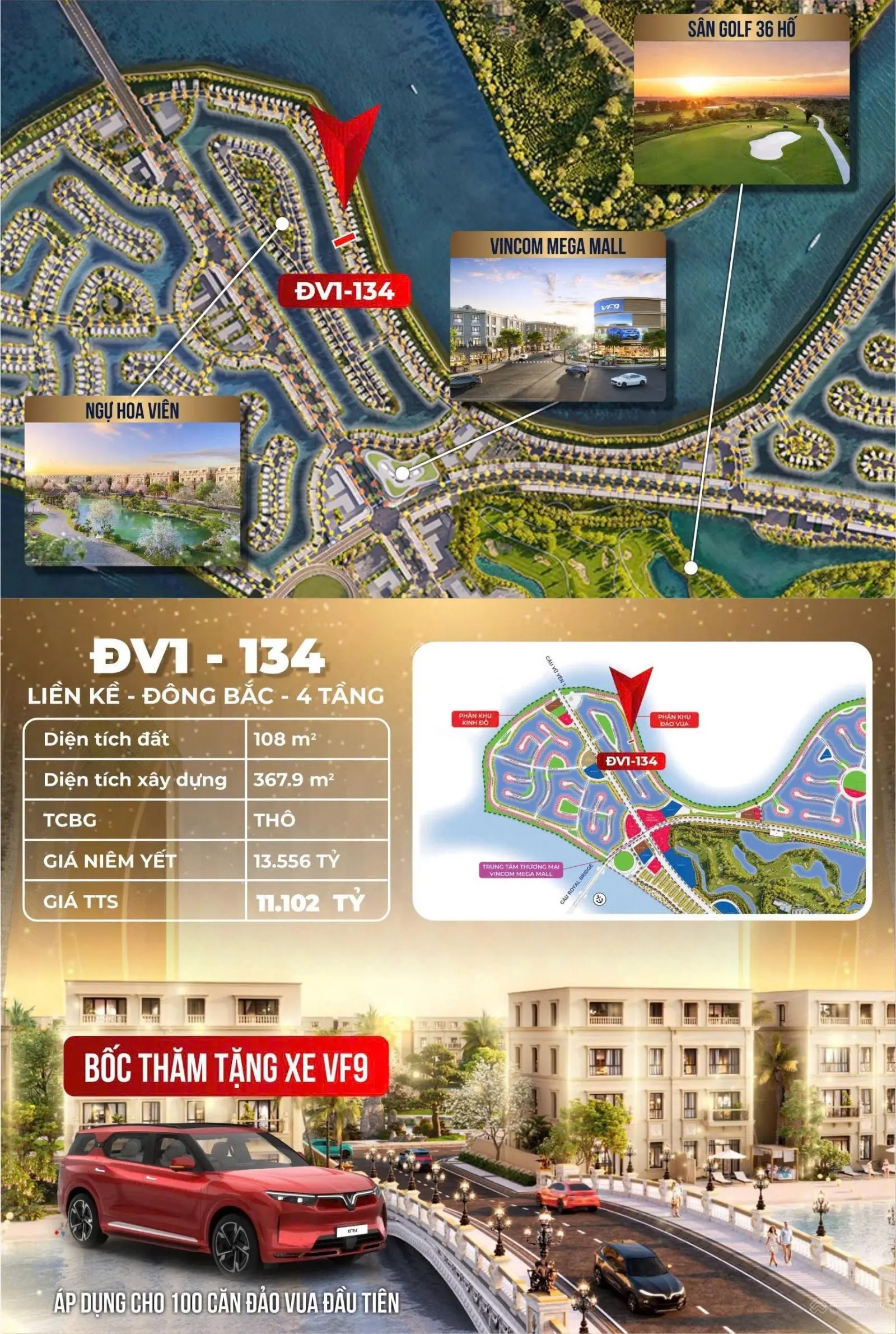 Bán biệt thự 4 tầng giá 13,5 tỷ tại phân khu Đảo Vua - Vinhomes Vũ Yên