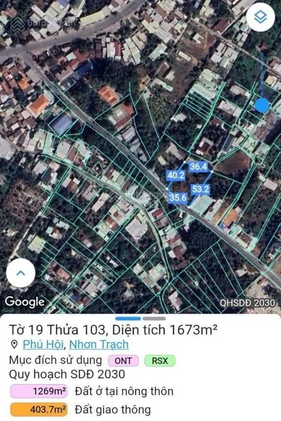 36mx46m có 400m2 thổ cư, 1,6 sào Phú Hội Nhơn Trạch giá rẻ nhất khu vực, MT đường Trần Thị Nhạt