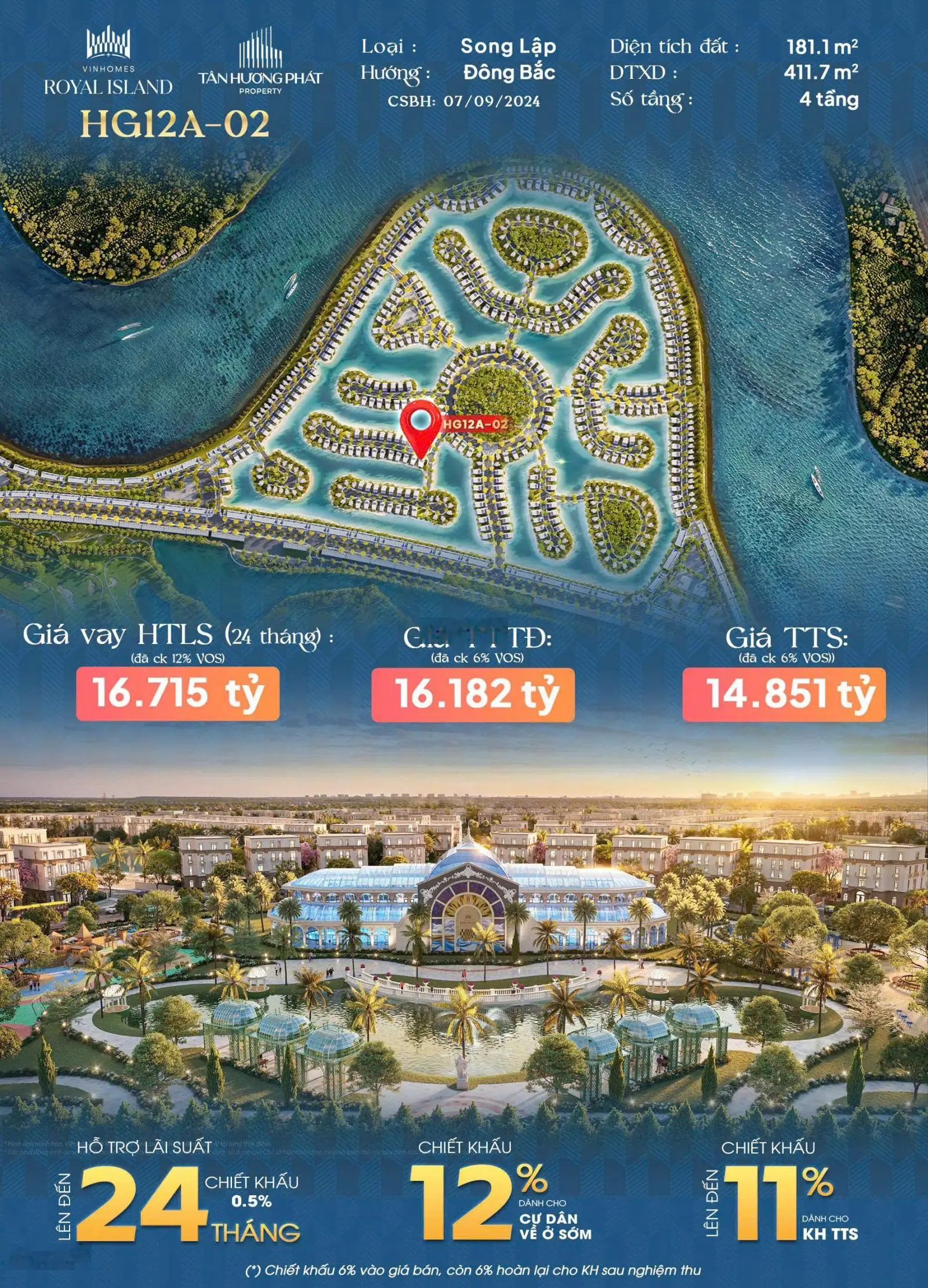 Bán BT 181,1m2 Hoàng Gia HG12A-02 Vinhomes Royal Island Hải Phòng giá 14,851 tỷ