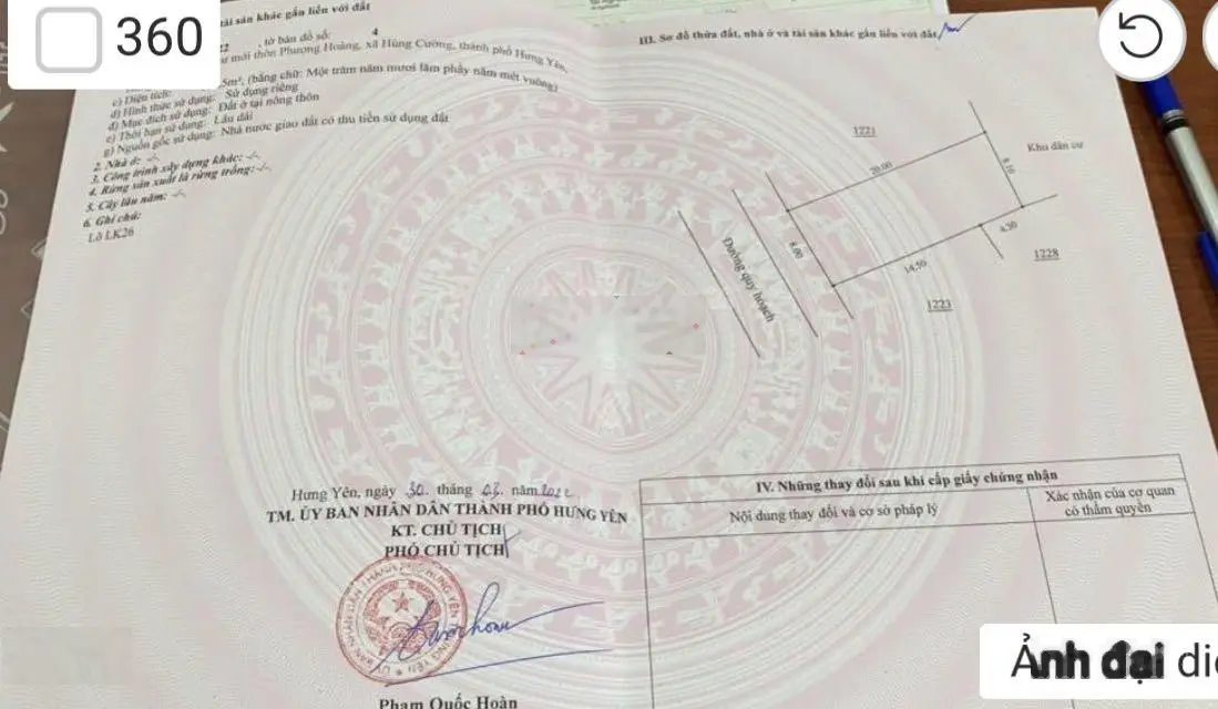 Cần bán đất đấu giá tại thôn Phượng Hoàng, xã Hùng Cường, TP Hưng Yên, Hưng Yên