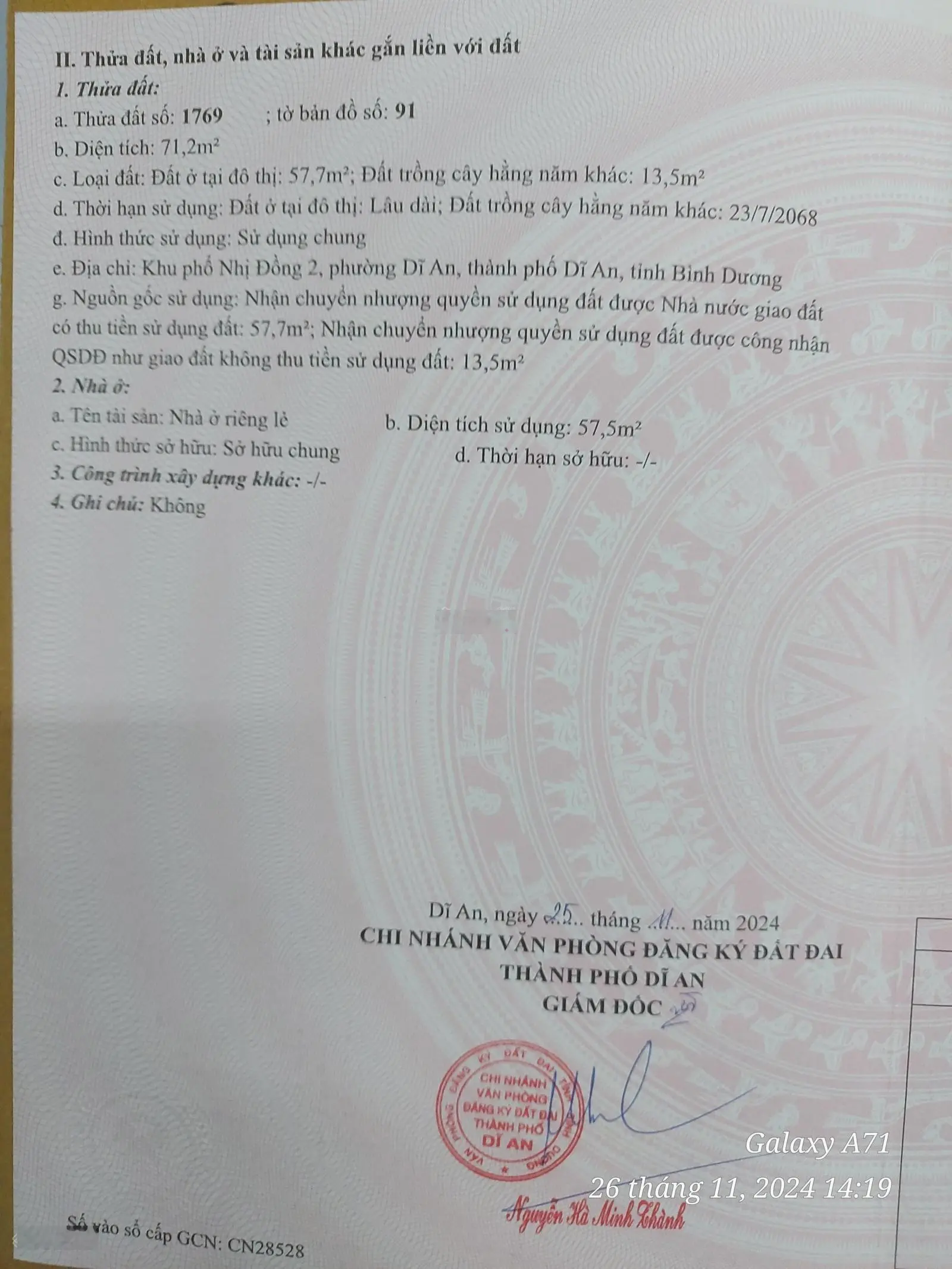 Bán nhà riêng 3,5 tỷ, 71m2 tại Ngô Thì Nhậm, p Dĩ An, Dĩ An, Bình Dương