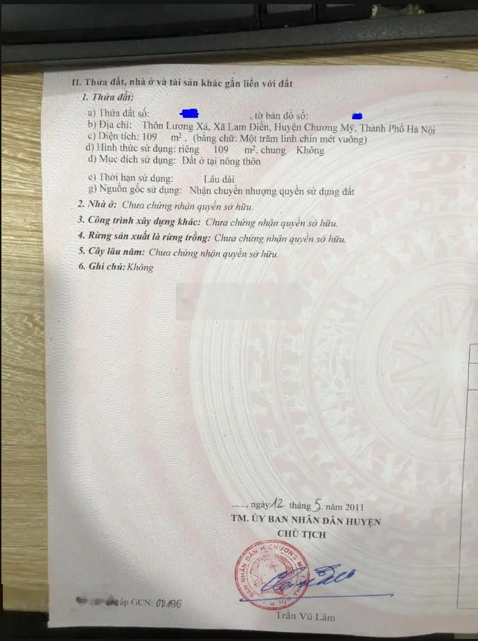 Cần bán đất full thổ cư tại Lam Điền, Chương Mỹ. Diện tích 109m2, giá thương lượng