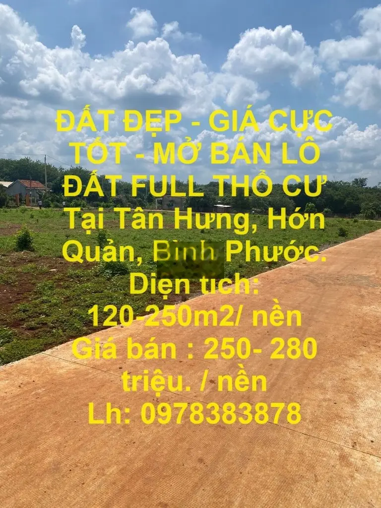 Bán lô đất full thổ cư tại Tân Hưng, Hớn Quản, Bình Phước