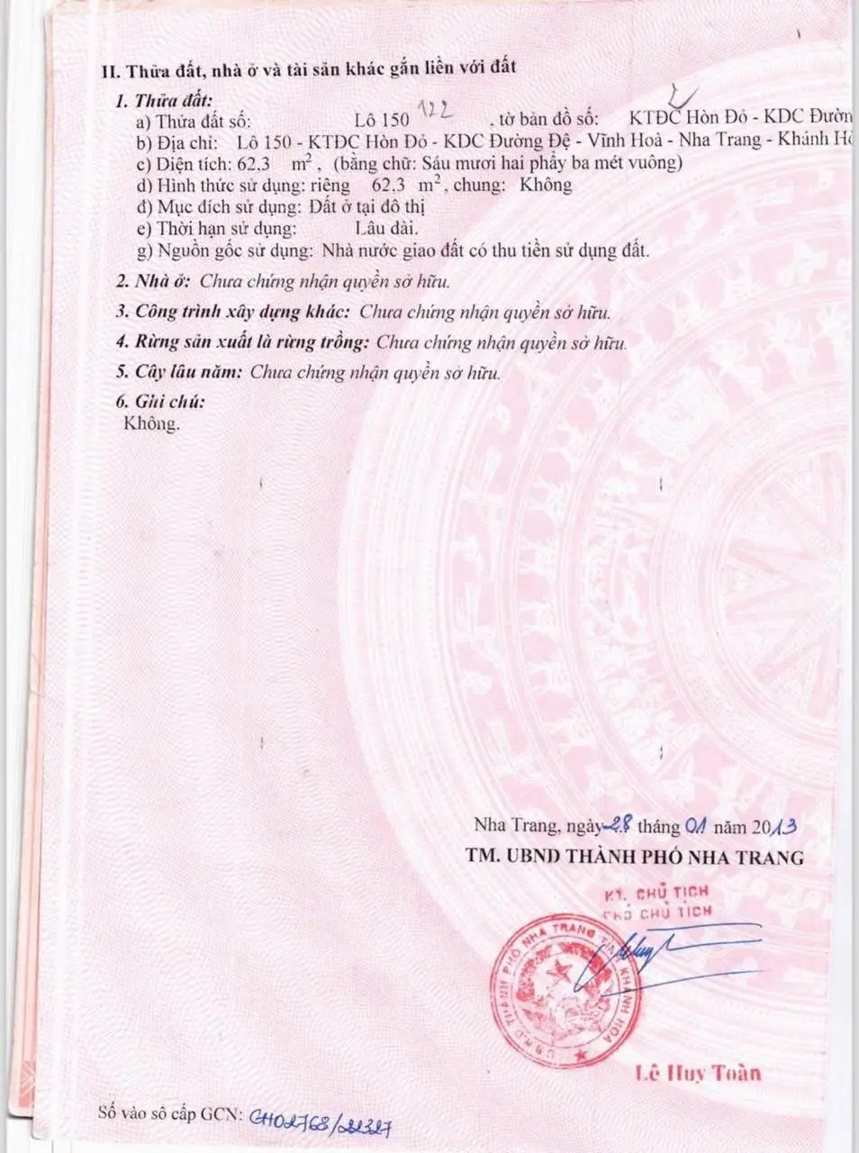 Bán lô đất TĐC Hòn Xện, Vĩnh Hoà, Nha Trang gần biển. DT 62,3m2 ngang 4m giá ngộp bán
