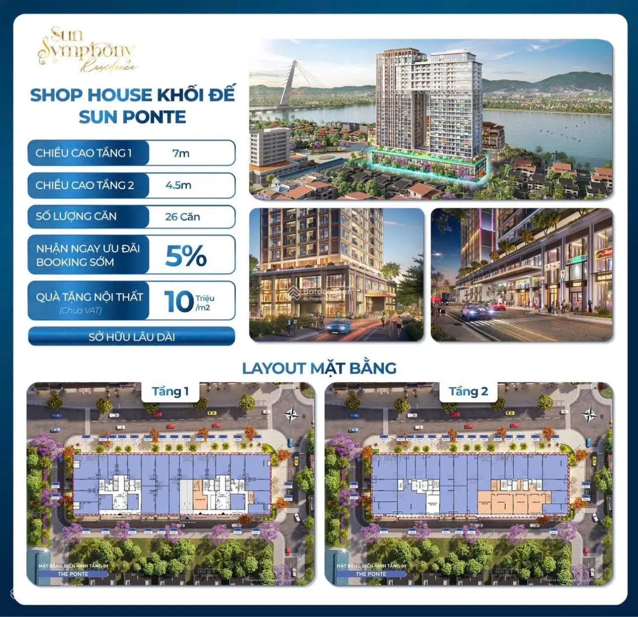 Sun Group mở bán Shophouse Khối đế 2 tầng view sông Hàn Sun Ponte - Cosmo - Symphony Đà Nẵng