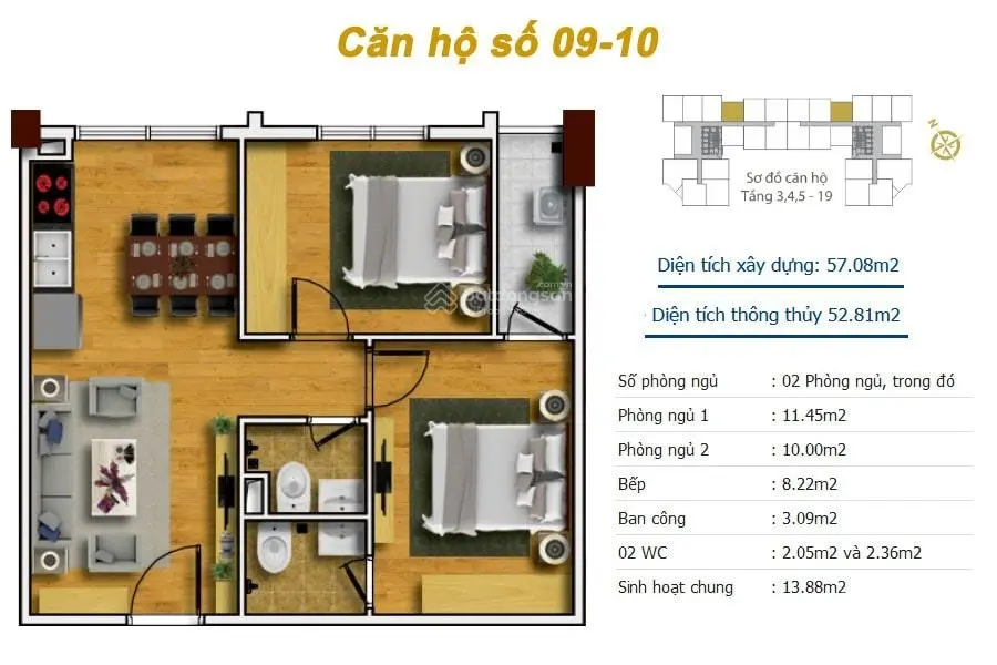 Siêu phẩm duy nhất tại Tecco Skyville, 2,45 tỷ vnd, 54 m2, 2 pn, 2 wc