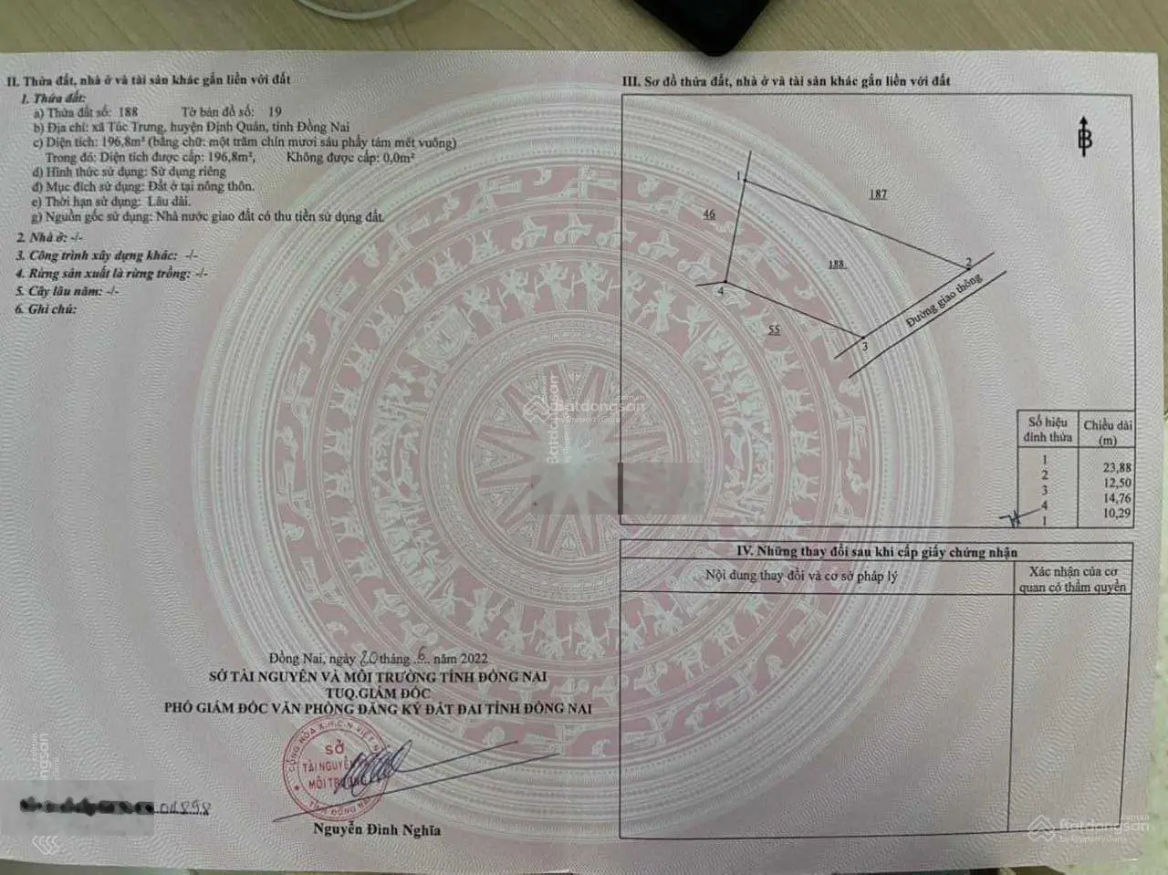 196m2 thổ cư ngang 10m cách QL20 2km, cách đường 101 300m, đường ô tô, 500 triệu