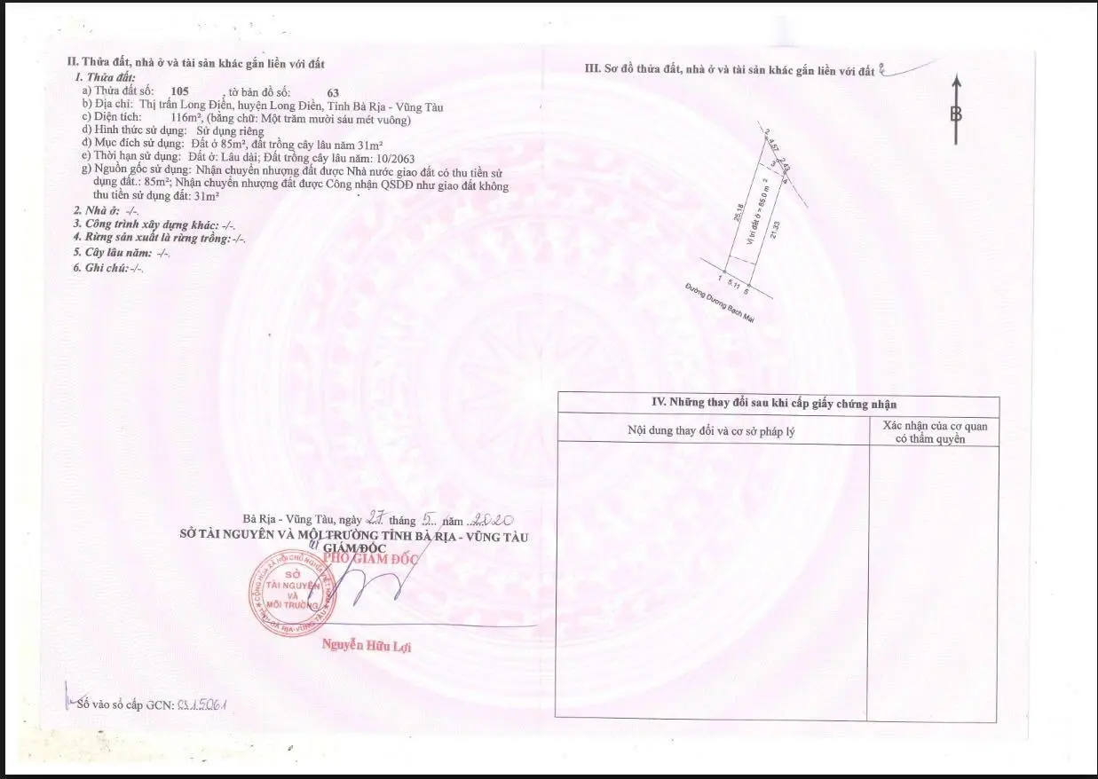 Cần bán lô đất mặt tiền đường Dương Bạch Mai, thị trấn Long Điền, Huyện Long Điền, BRVT