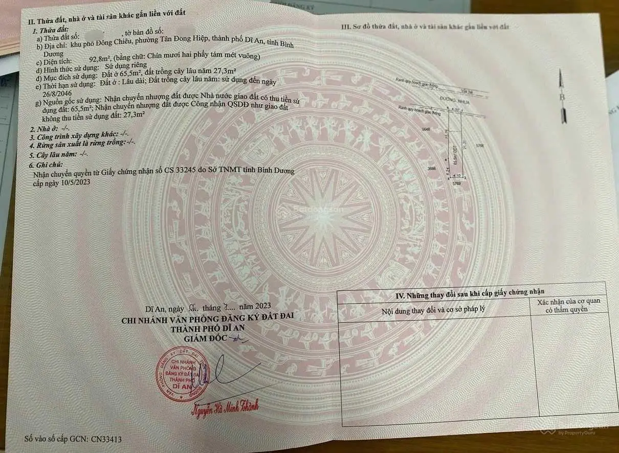 Bán lô đất 92.8m2 SHR ngang 4m nở hậu 4.1m ngay ngã tư Chiêu Liêu TĐH giá 2.8 tỷ Tl