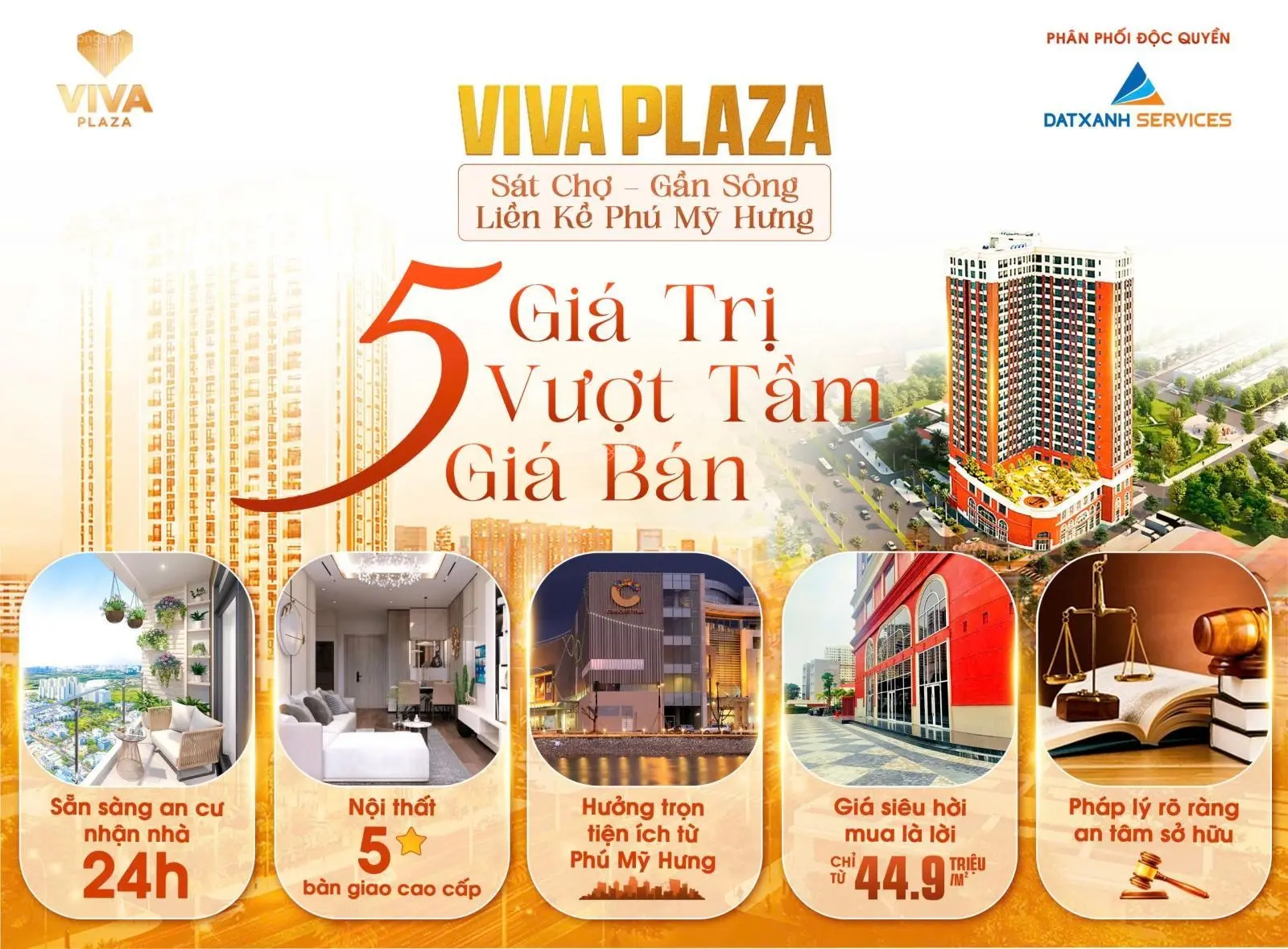 2PN 57m2 Phú Mỹ Hưng giá chỉ 2,708 tỷ. Viva Plaza 3 mặt view sông thanh toán 30% nhận nhà ngay