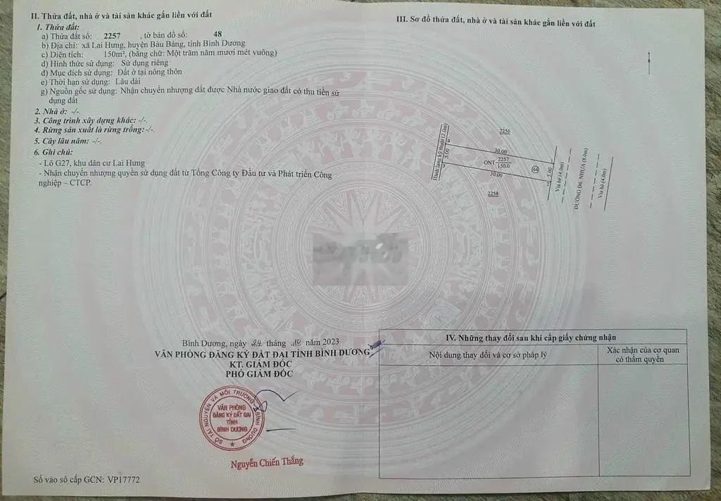 Lô đất vàng, giá rẻ nằm ngay TTHC Bàu Bàng