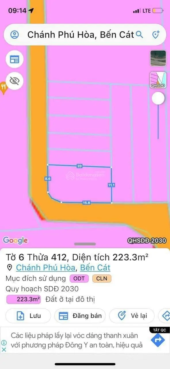 Nhỉnh tỷ cần bán lô góc 2 mặt tiền đường nhựa Chánh Hòa Phú, Bến Cát, Kinh doanh tốt