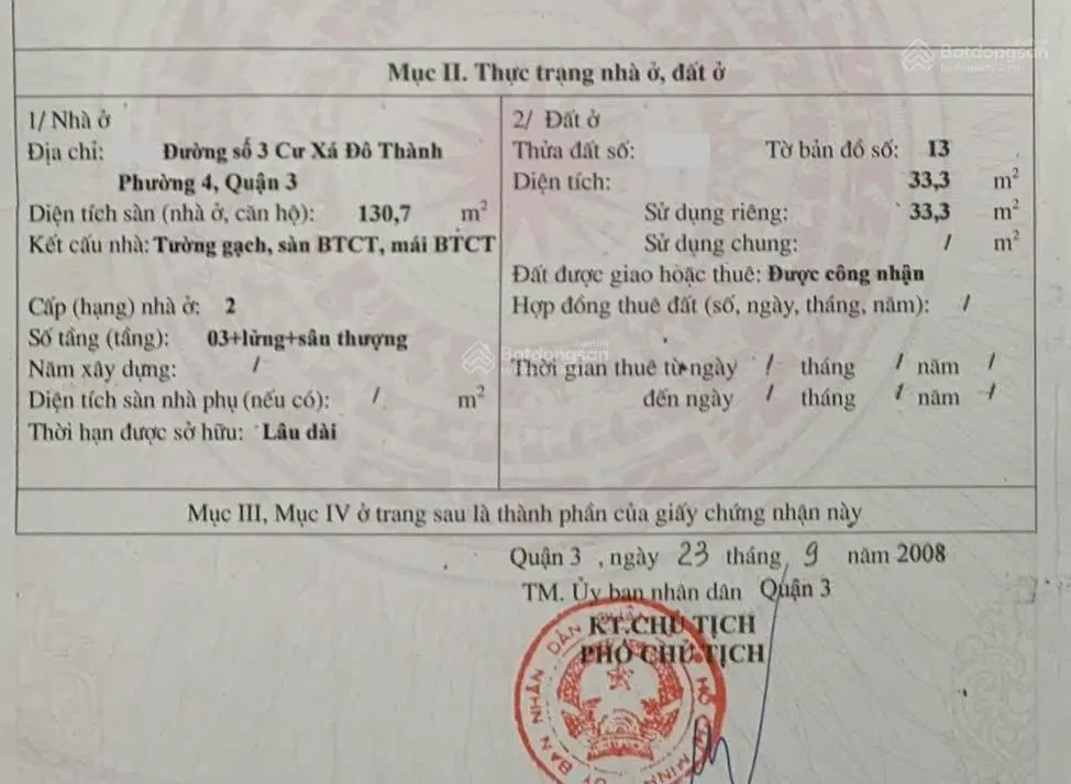 Nhà chính chủ đường Số 3, Cư Xá Đô Thành, hẻm ô tô 6m