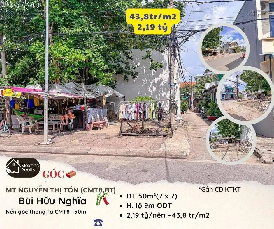 Bán nền GÓC MT NGUYỄN THỊ TỒN (HẼM 444 CŨ), CMT8, P. BÙI HỮU , Bình Thủy, Cần Thơ.