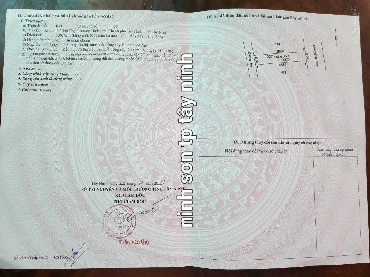 Đất thổ cư chính chủ giá tốt phường Ninh Sơn thành phố Tây Ninh 5*30m